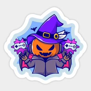 Cute Witch Pumpkin Gaming Cartoon Sticker